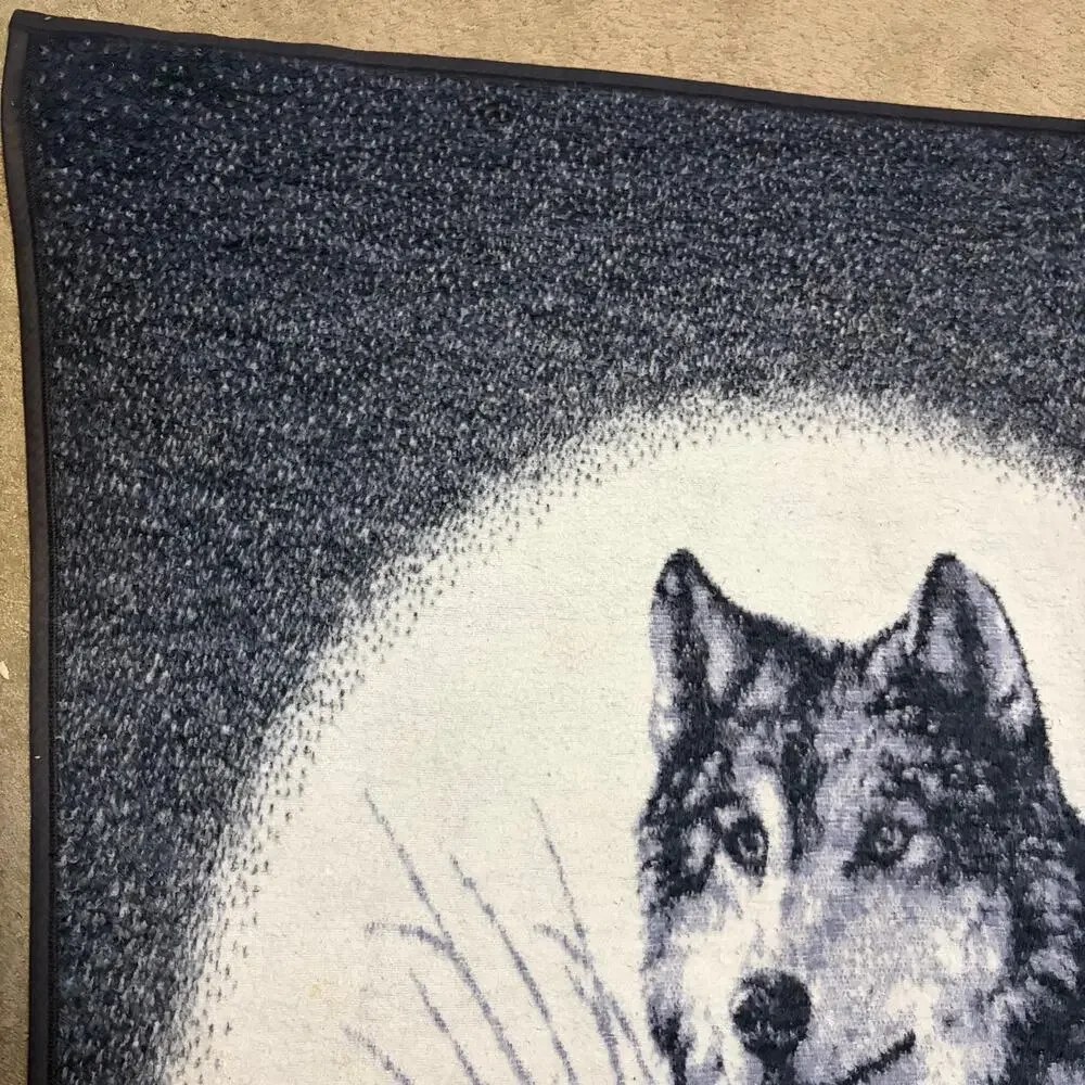 Vintage Biederlack Reversible Throw Blanket Wolf Moon Snow Acrylic USA 54x74